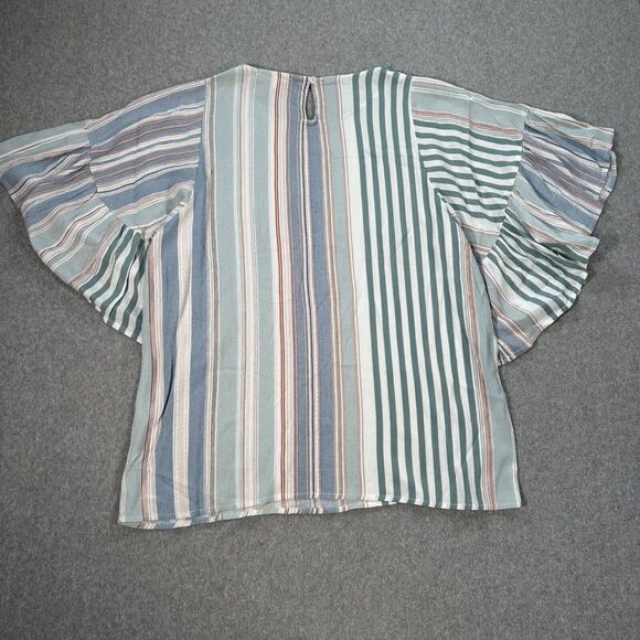 Entro Striped Bell Sleeve Blouse Women's Medium Top Green - Picture 9 of 10